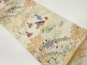 時代人物に草木・花模様織出し袋帯